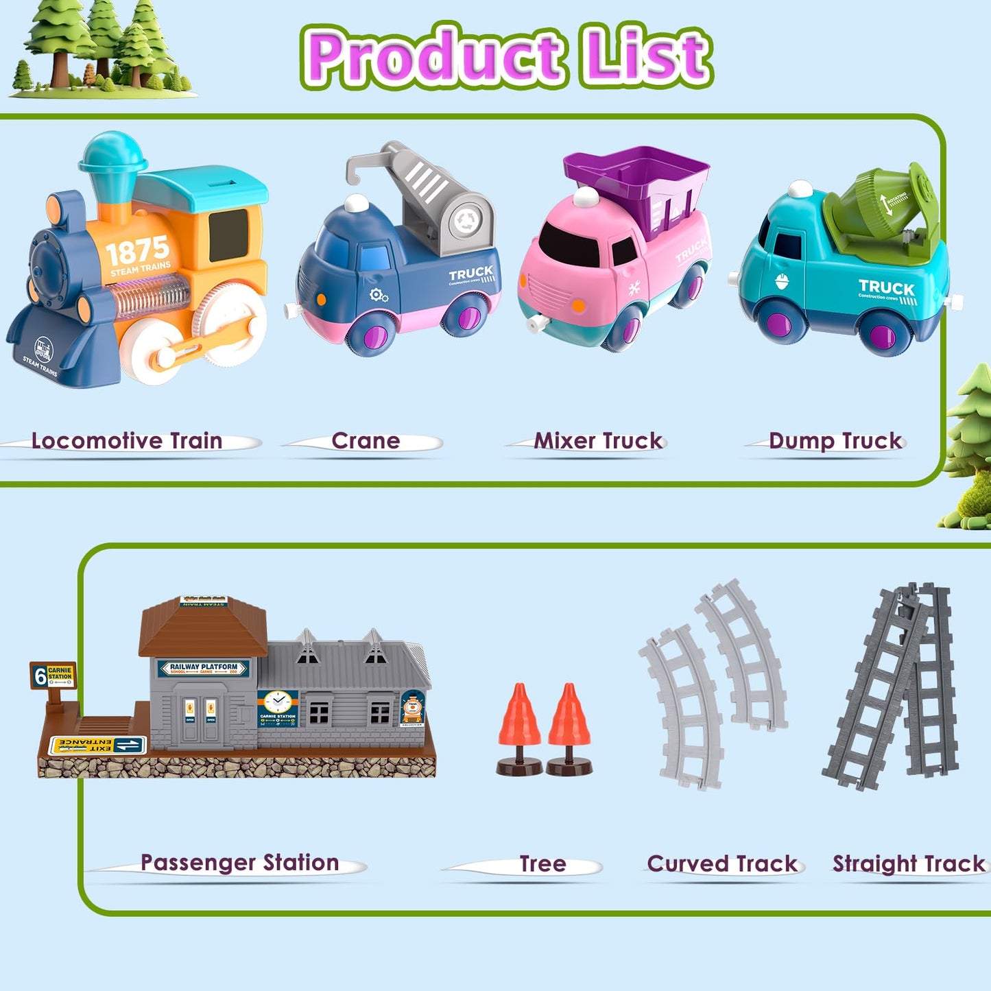 Dynffur Train Set for Toddlers — Light-Up Locomotive, Tracks & Kids Train Toy Gift
