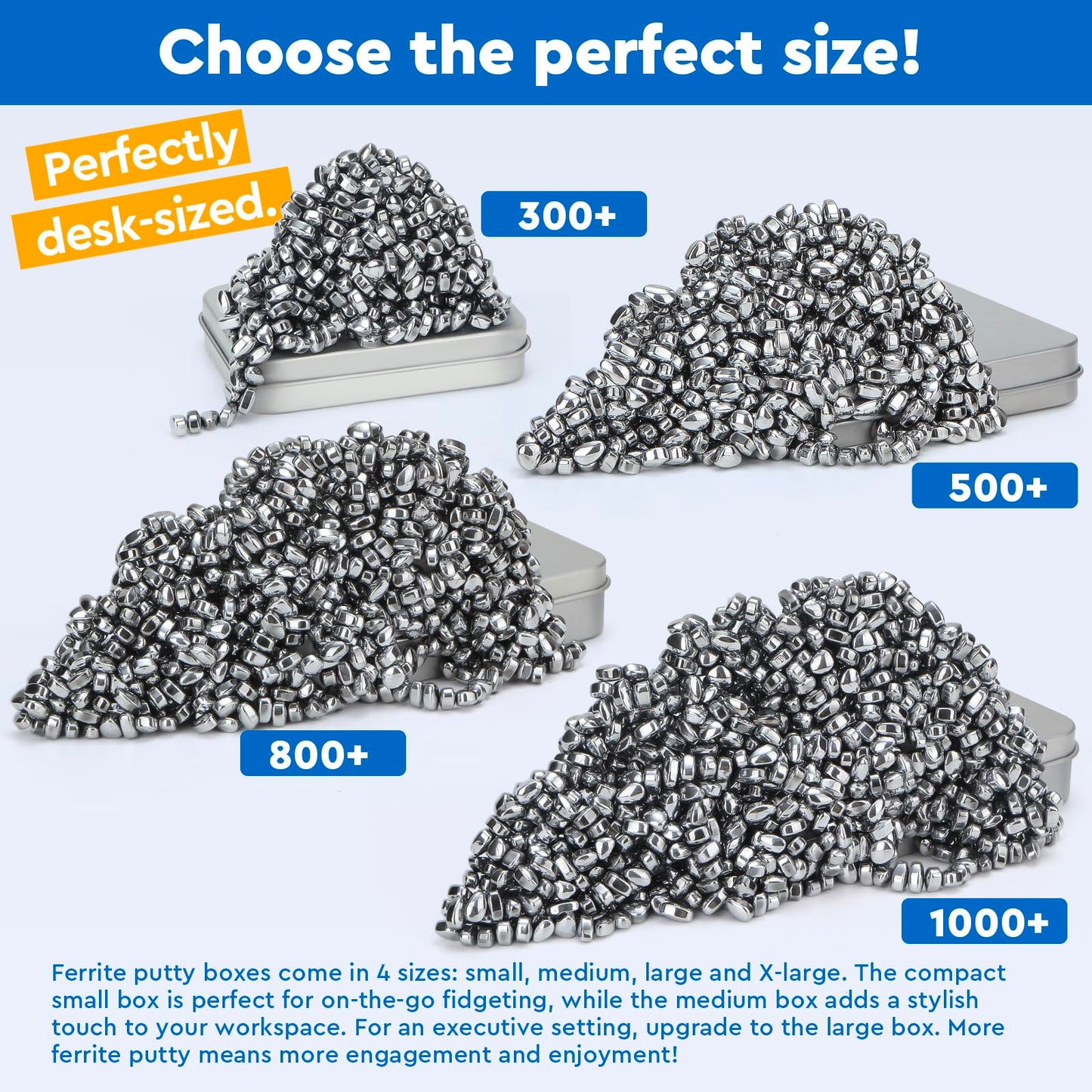 DYRDM 1000+ Ferrite Putty Silver | Sensory Stones Fidget Desk Accessory