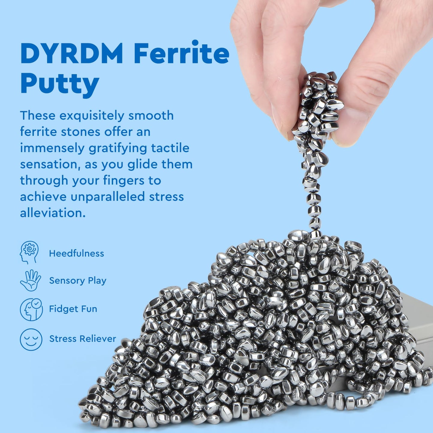 DYRDM 1000+ Ferrite Putty Silver | Sensory Stones Fidget Desk Accessory