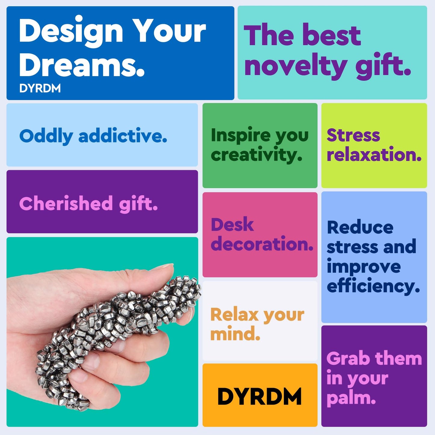 DYRDM 1000+ Ferrite Putty Silver | Sensory Stones Fidget Desk Accessory