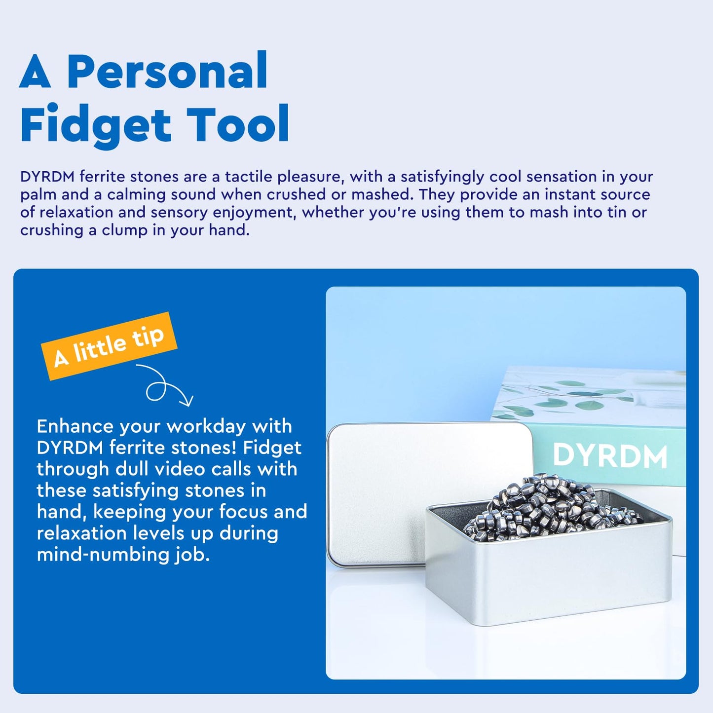 DYRDM 1000+ Ferrite Putty Silver | Sensory Stones Fidget Desk Accessory