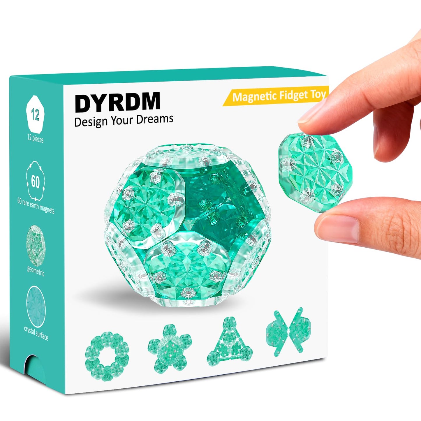 DYRDM Magnetic Fidget Sphere 12‑Piece Set (Green) | 200+ Combinations | Desk Toys