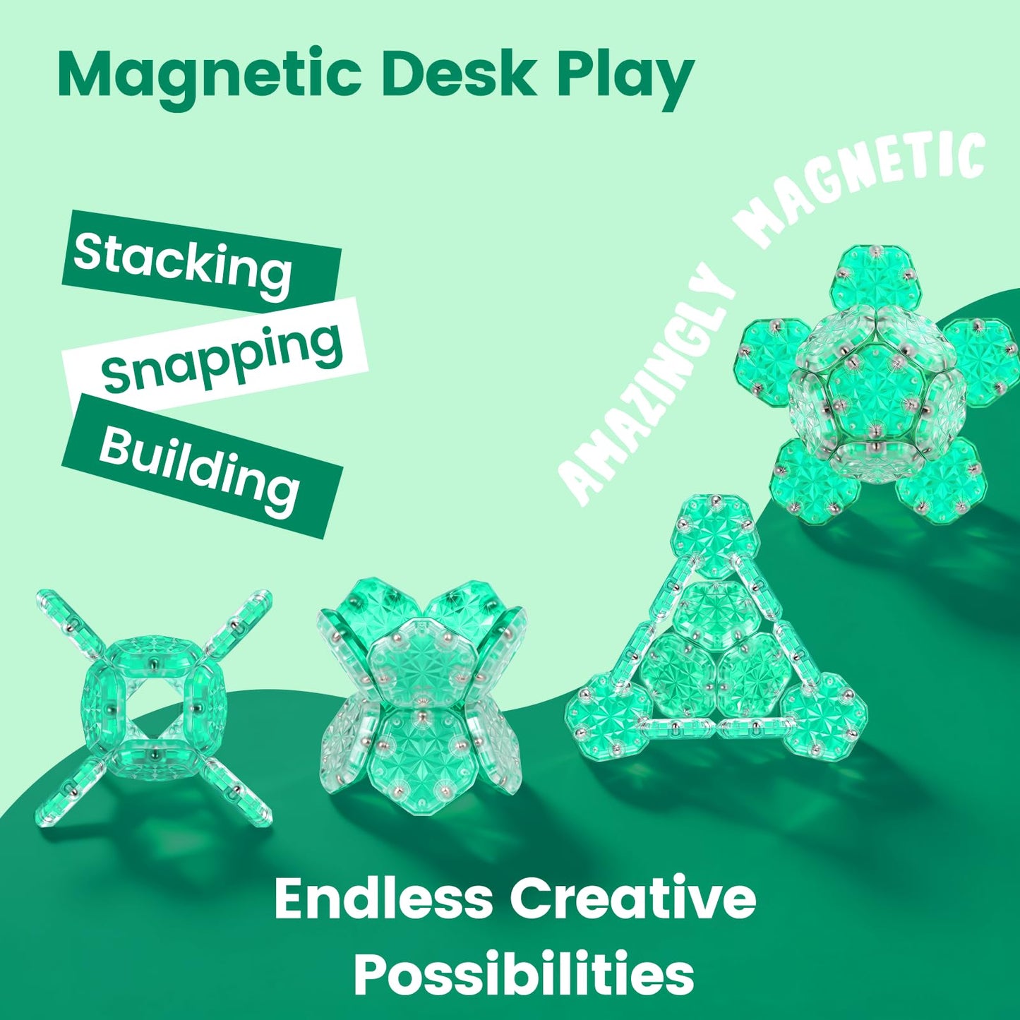 DYRDM Magnetic Fidget Sphere 12‑Piece Set (Green) | 200+ Combinations | Desk Toys