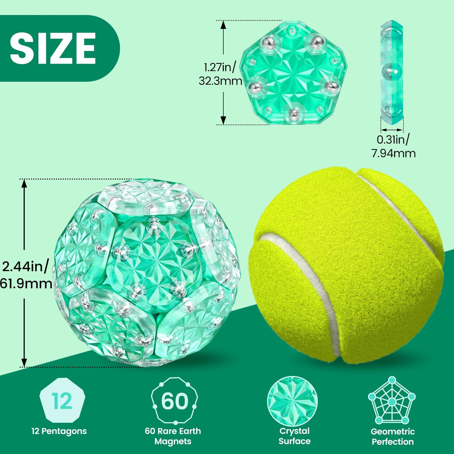 DYRDM Magnetic Fidget Sphere 12‑Piece Set (Green) | 200+ Combinations | Desk Toys