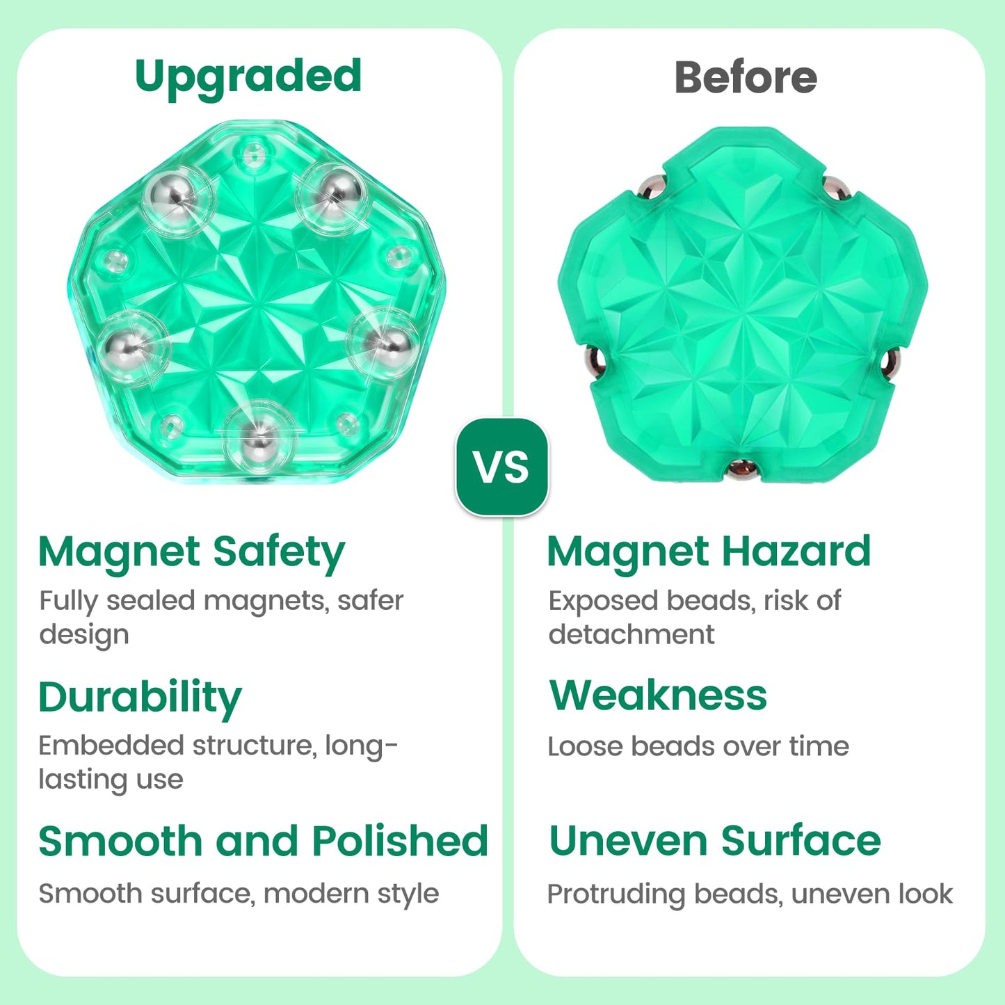 DYRDM Magnetic Fidget Sphere 12‑Piece Set (Green) | 200+ Combinations | Desk Toys