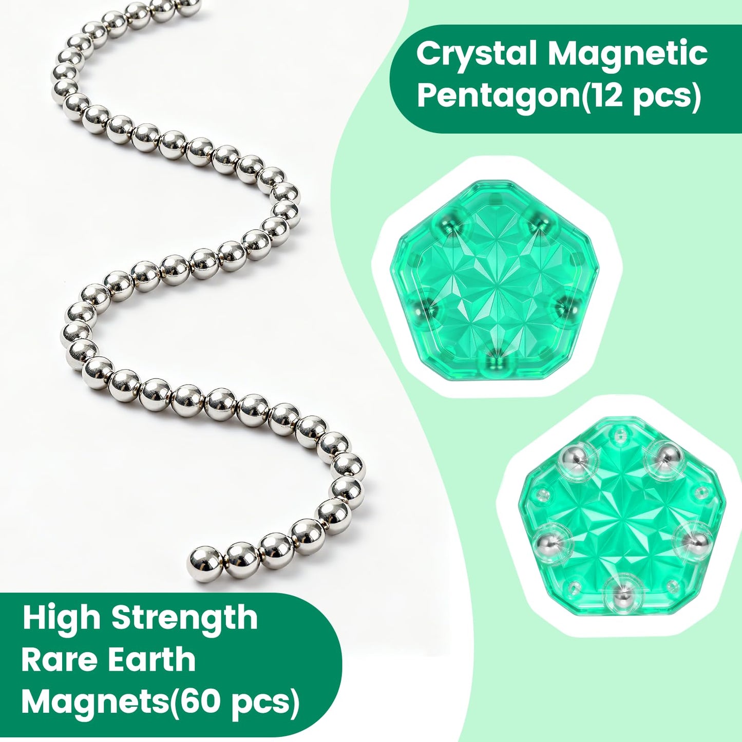 DYRDM Magnetic Fidget Sphere 12‑Piece Set (Green) | 200+ Combinations | Desk Toys