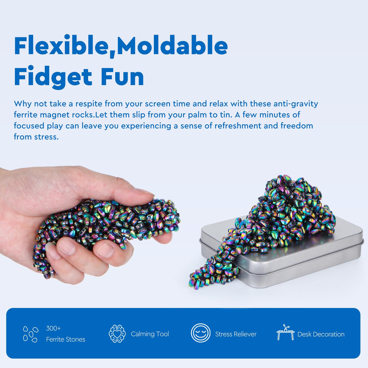 DYRDM 300+ Original Ferrite Putty – Colorful Sensory Stones for Desk Focus, Stress Relief & Gift-Ready
