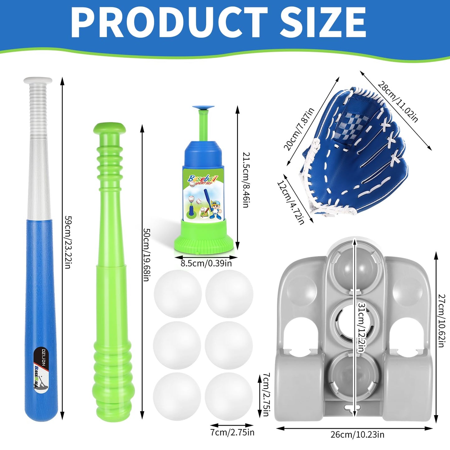 DZLION T Ball Set for Kids 3-8 | 6 Balls, Bat, Tee, Glove, Pitching Machine