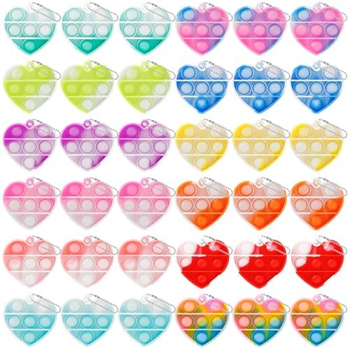 DZLUSJ 36Pcs Valentines Day Mini Pop Bubble Keychain – Colorful Silicone Fidget Toys