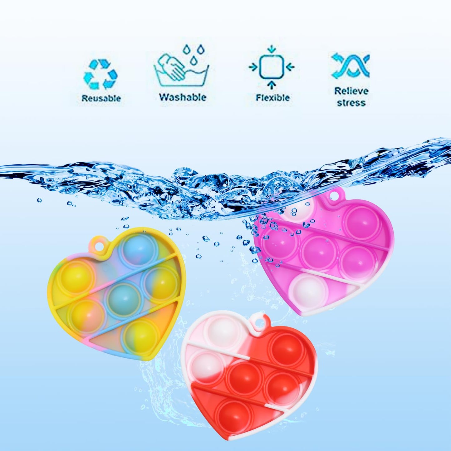 DZLUSJ 24 Pack Valentines Day Cards with Pop Fidget Keychains – Stress Relief Toys for Kids, Classroom Prizes & Party Favors (24 Pcs)