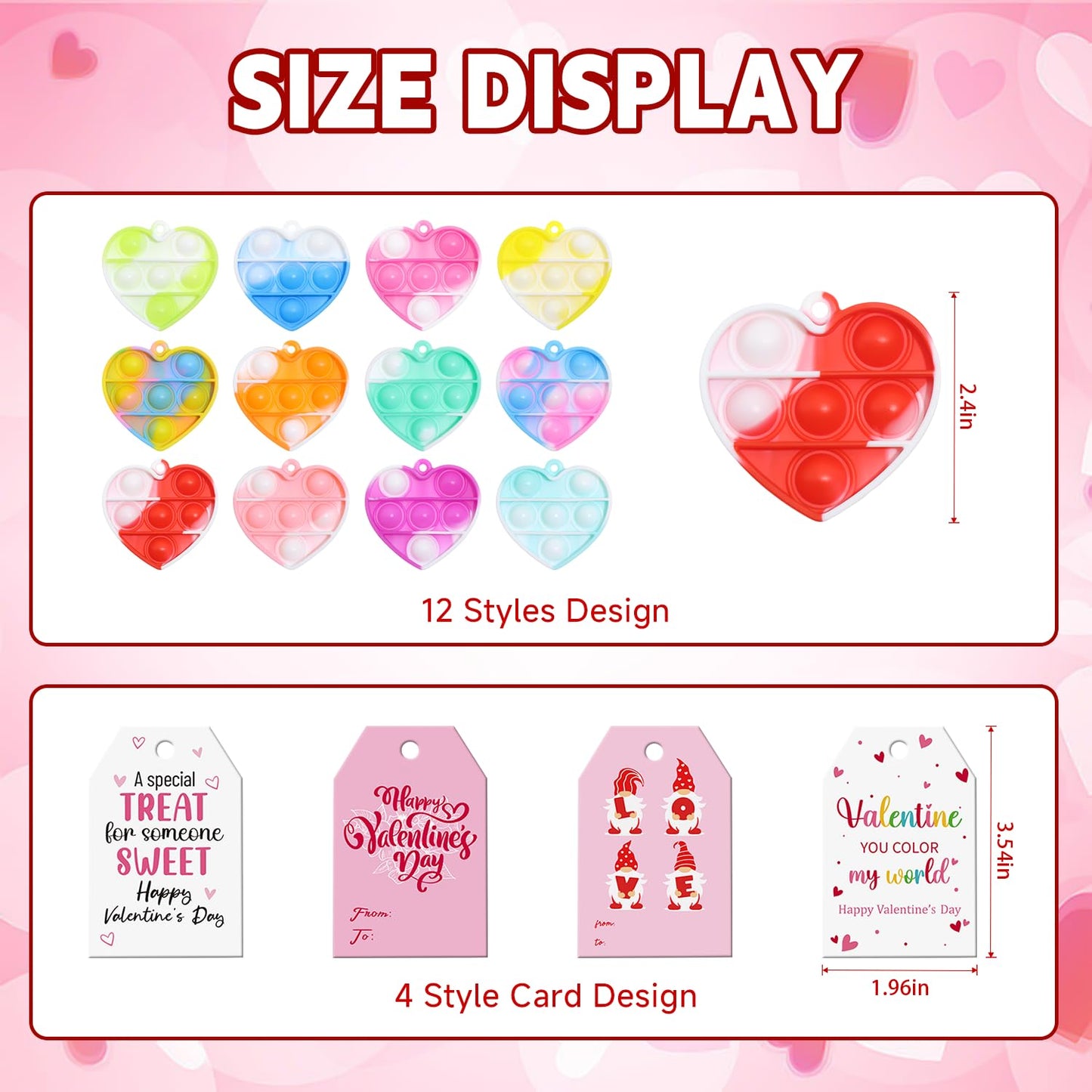 DZLUSJ 24 Pack Valentines Day Cards with Pop Fidget Keychains – Stress Relief Toys for Kids, Classroom Prizes & Party Favors (24 Pcs)