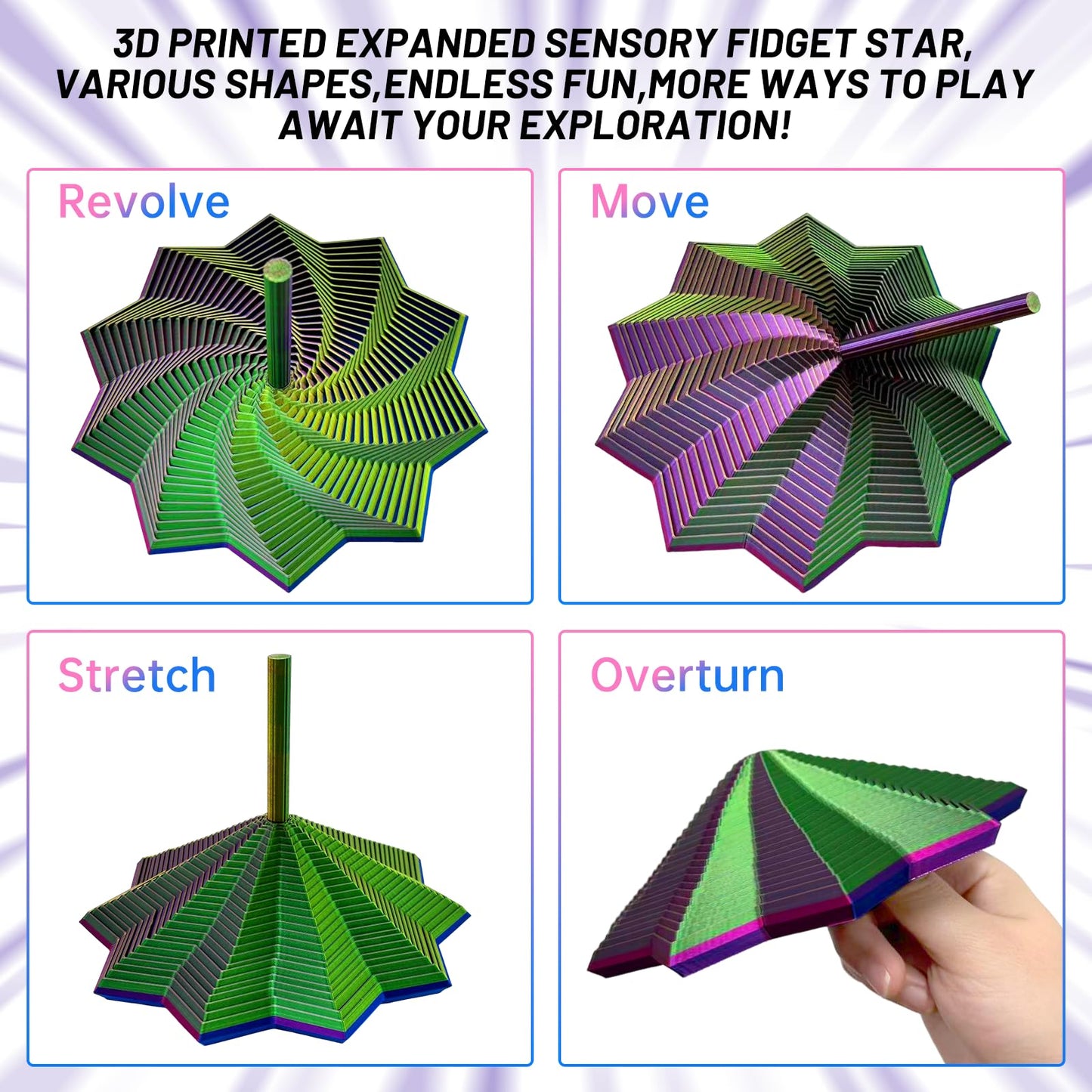 DZZ 3D Printed Expanded Sensory Fidget Star – Stress Relief Toy for Adults