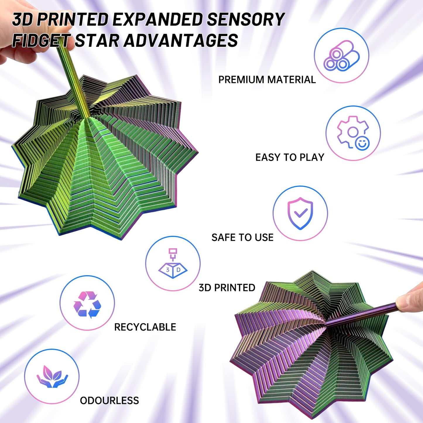 DZZ 3D Printed Expanded Sensory Fidget Star – Stress Relief Toy for Adults