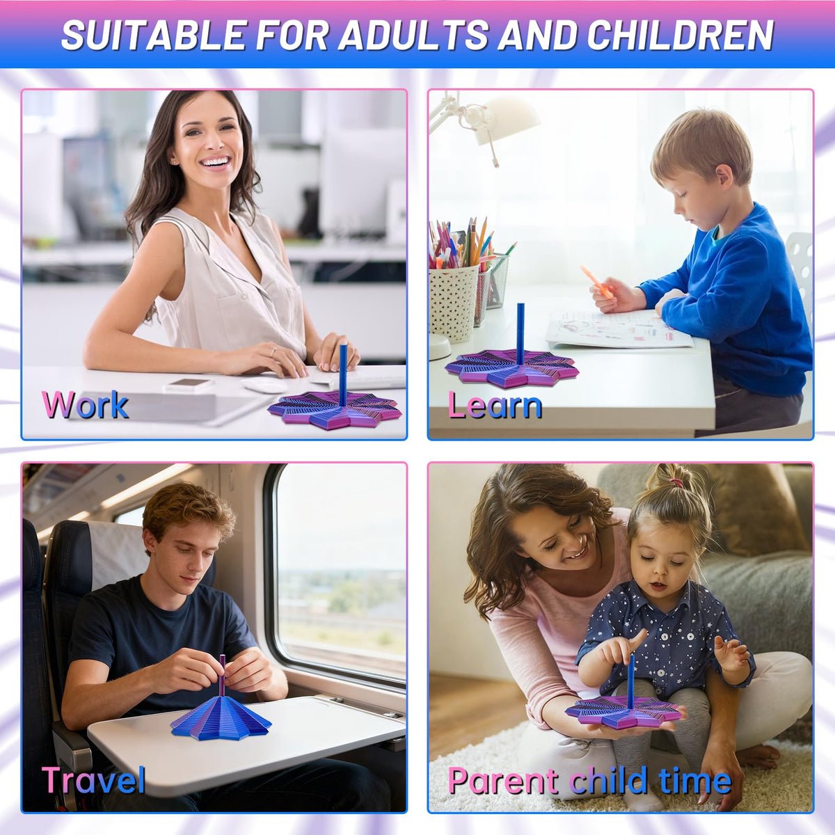 DZZ 3D Printed Expanded Sensory Fidget Star — Stress-Relief Spinning Toy (Purple-Blue, L-25rings)