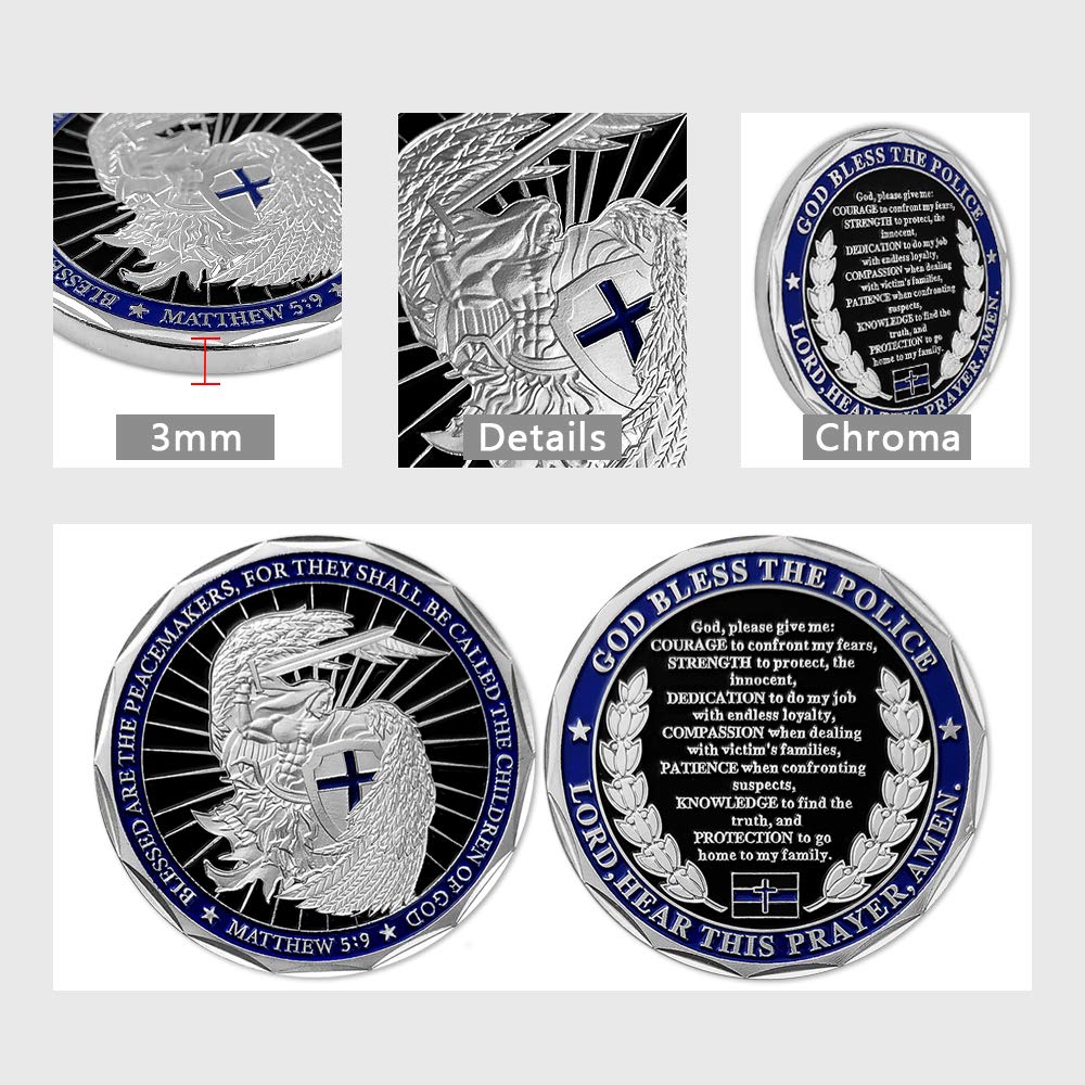 Saint Michael Law Enforcement Challenge Coin – God Bless The Police Prayer | E-coin
