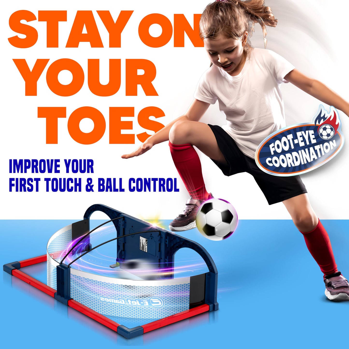 E E-JET GAMES Soccer Arcade — Interactive Indoor Soccer Trainer & Foam Ball Set