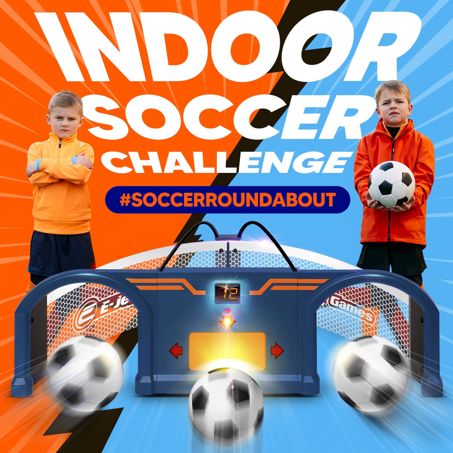 E E-JET GAMES Soccer Arcade — Interactive Indoor Soccer Trainer & Foam Ball Set