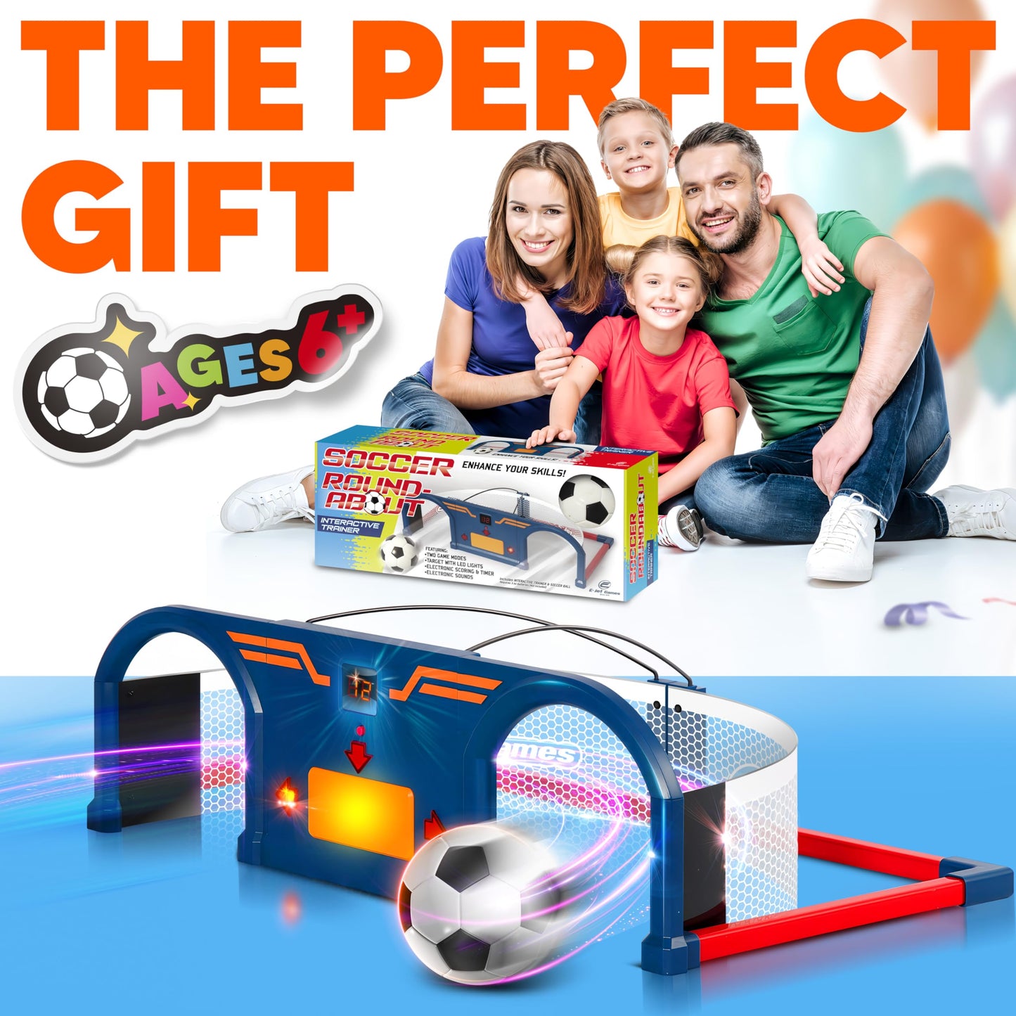 E E-JET GAMES Soccer Arcade — Interactive Indoor Soccer Trainer & Foam Ball Set