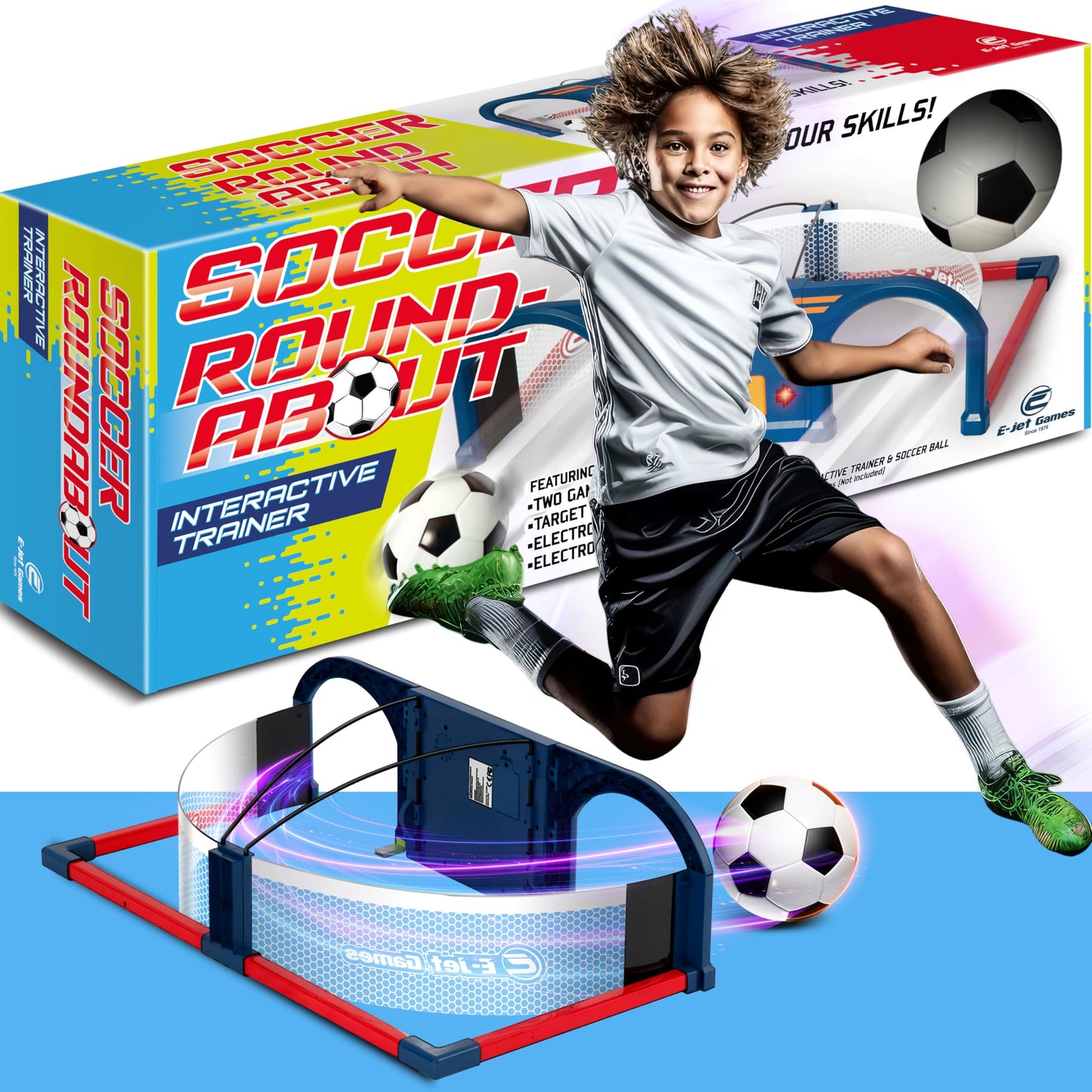 E E-JET GAMES Soccer Arcade — Interactive Indoor Soccer Trainer & Foam Ball Set