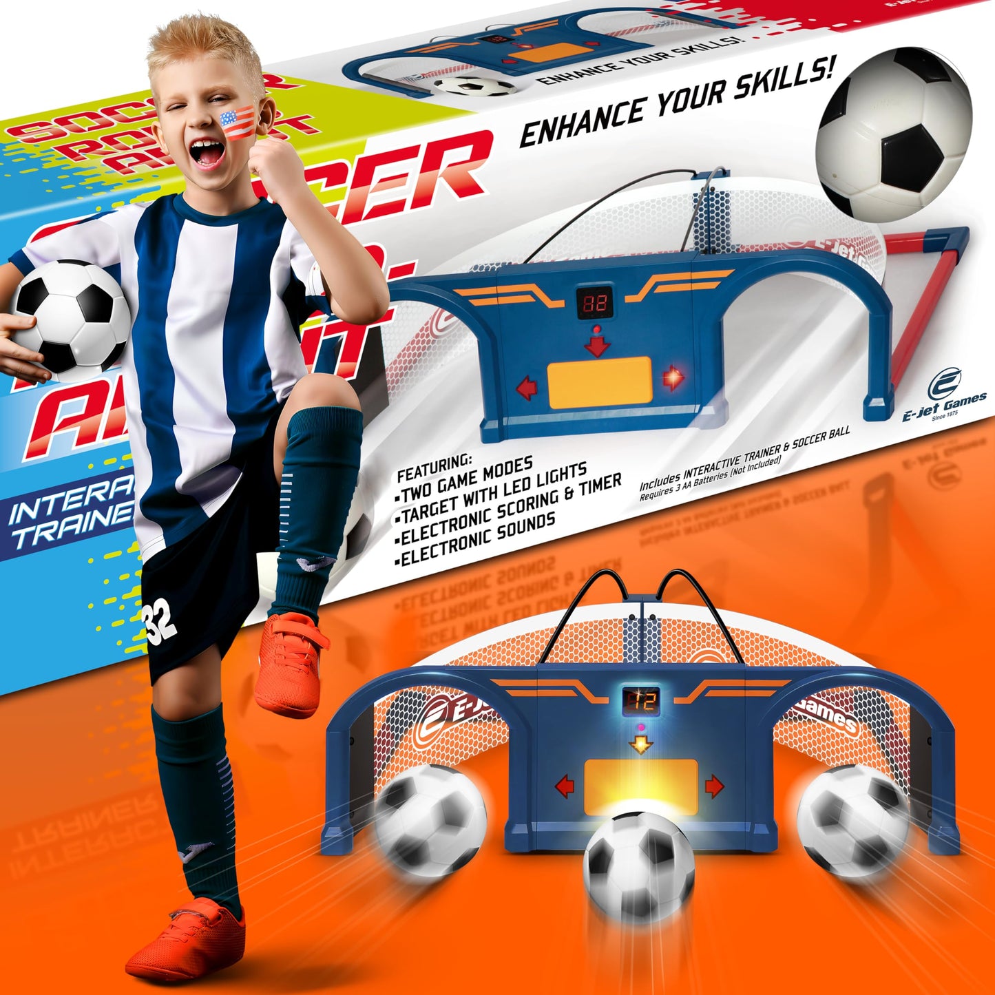 E E-JET GAMES Soccer Trainer - Indoor Kids Soccer Training Set for First Touch & Ball Control