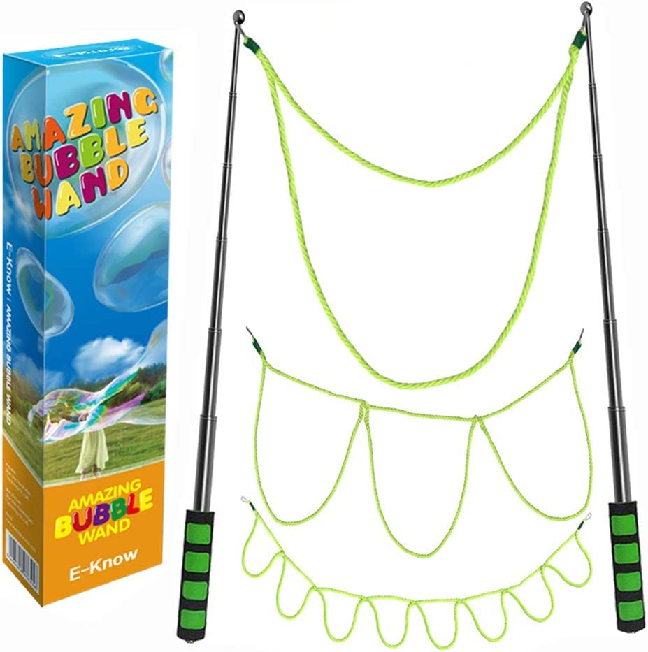 E-Know Bubble Wand – 3 Style Giant Bubbles with Telescopic Stainless Steel Handle for Outdoor Fun