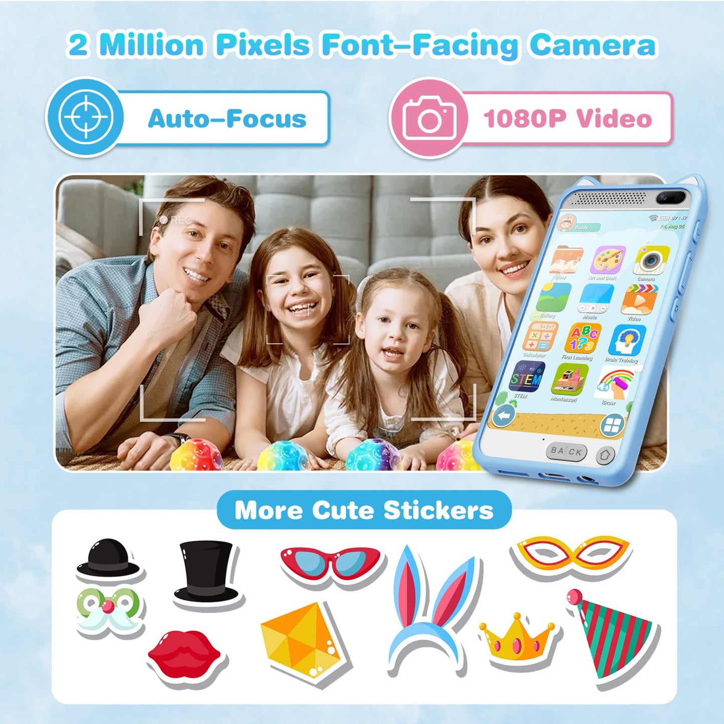 E teacher Kids Phone 3.97-inch Touchscreen with Educational Games, 2000mAh Battery, Dual Camera, 8GB SD Card