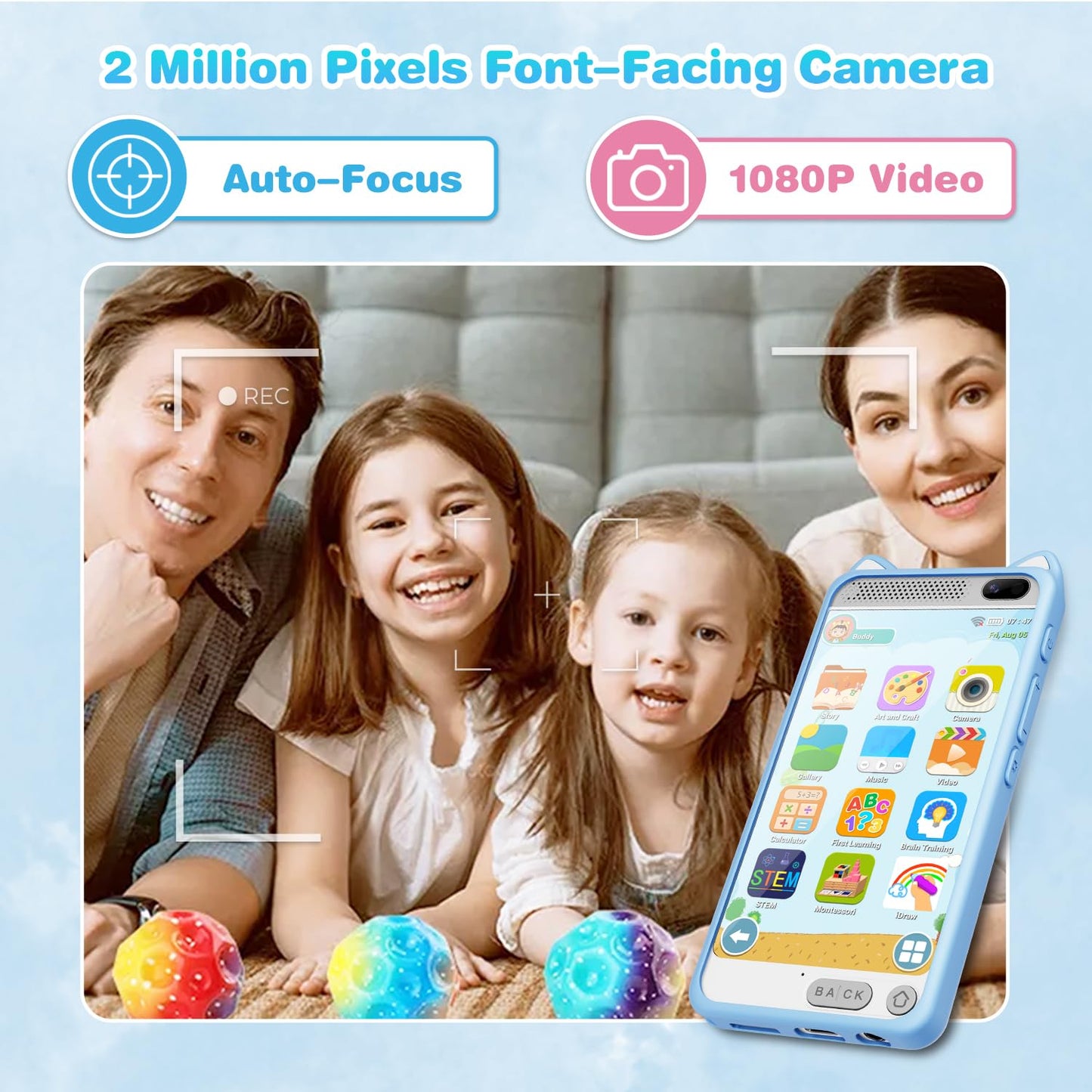 E teacher Kids Phone 3.97-inch Touchscreen with Educational Games, 2000mAh Battery, Dual Camera, 8GB SD Card