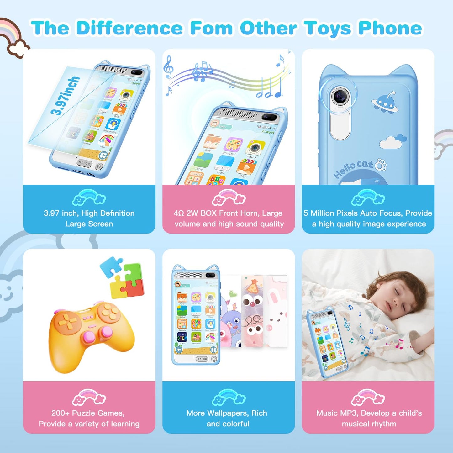 E teacher Kids Phone 3.97-inch Touchscreen with Educational Games, 2000mAh Battery, Dual Camera, 8GB SD Card