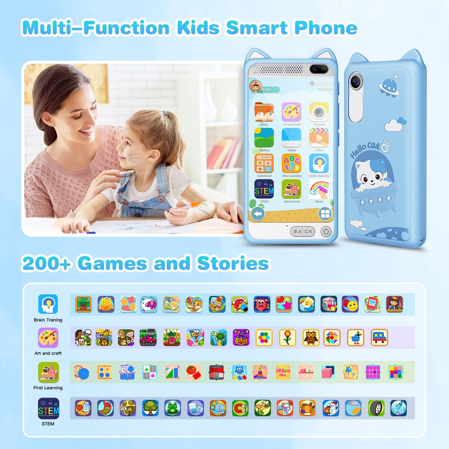 E teacher Kids Phone 3.97-inch Touchscreen with Educational Games, 2000mAh Battery, Dual Camera, 8GB SD Card