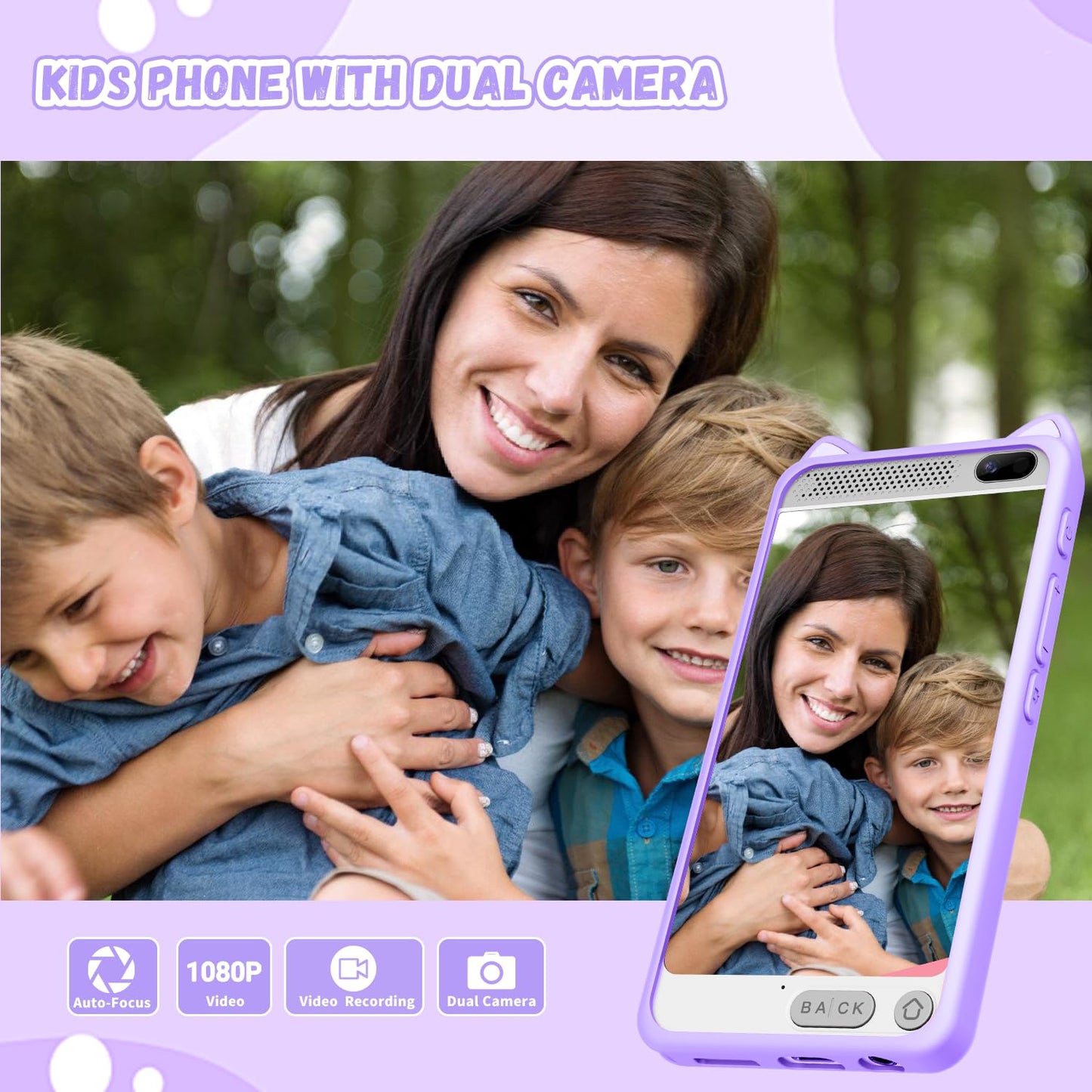 E Teacher Kids Toy Smartphone – 3.97-inch Touchscreen, Dual Camera, 2000mAh Battery, 200+ Games (Purple)