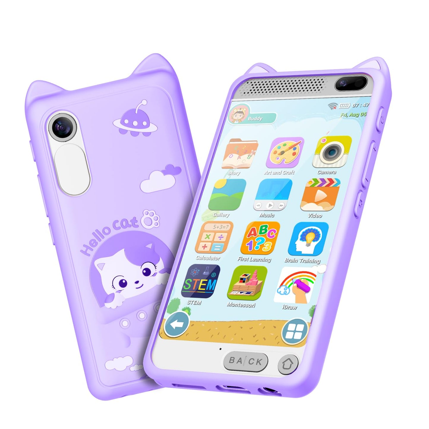 E Teacher Kids Toy Smartphone – 3.97-inch Touchscreen, Dual Camera, 2000mAh Battery, 200+ Games (Purple)