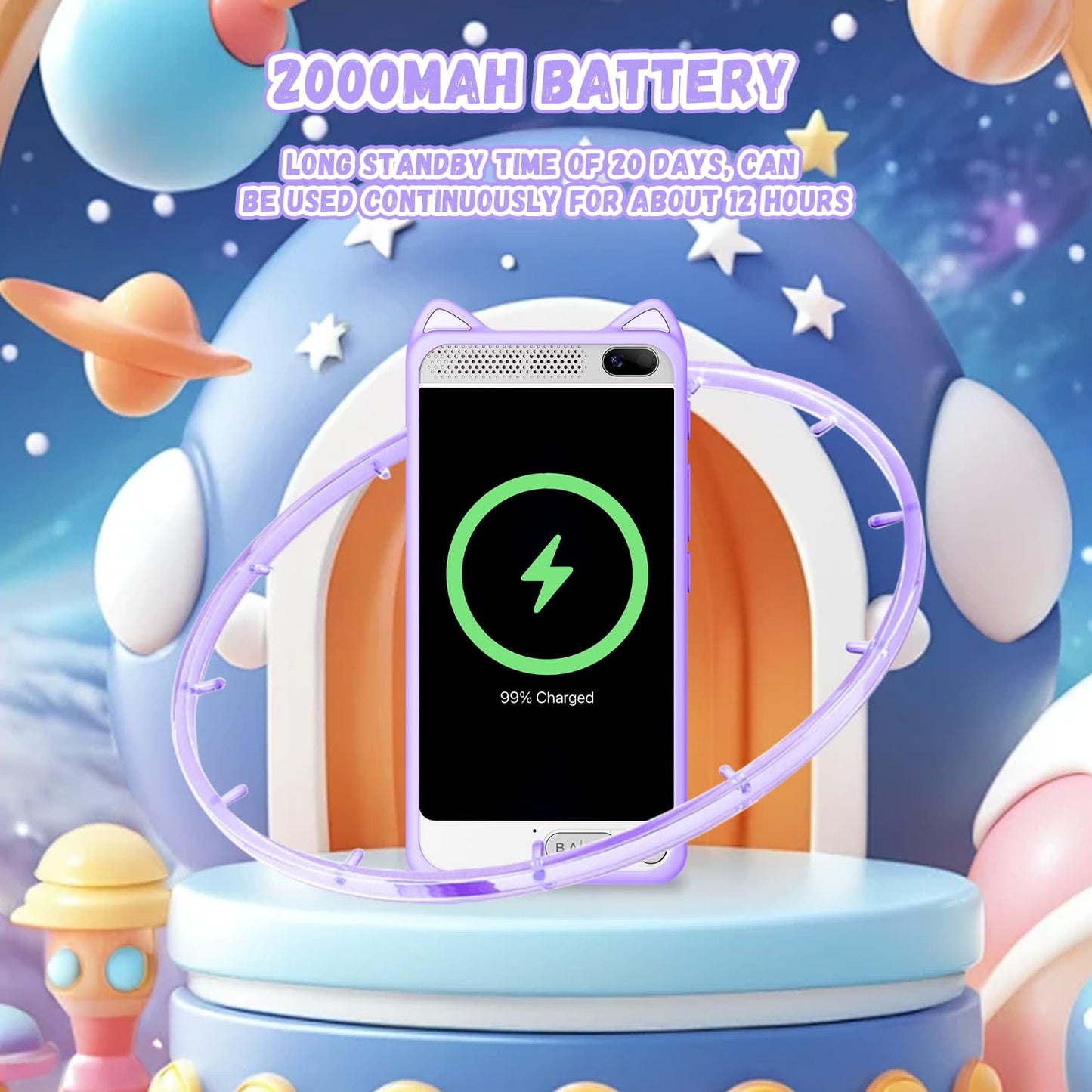 E Teacher Kids Toy Smartphone – 3.97-inch Touchscreen, Dual Camera, 2000mAh Battery, 200+ Games (Purple)