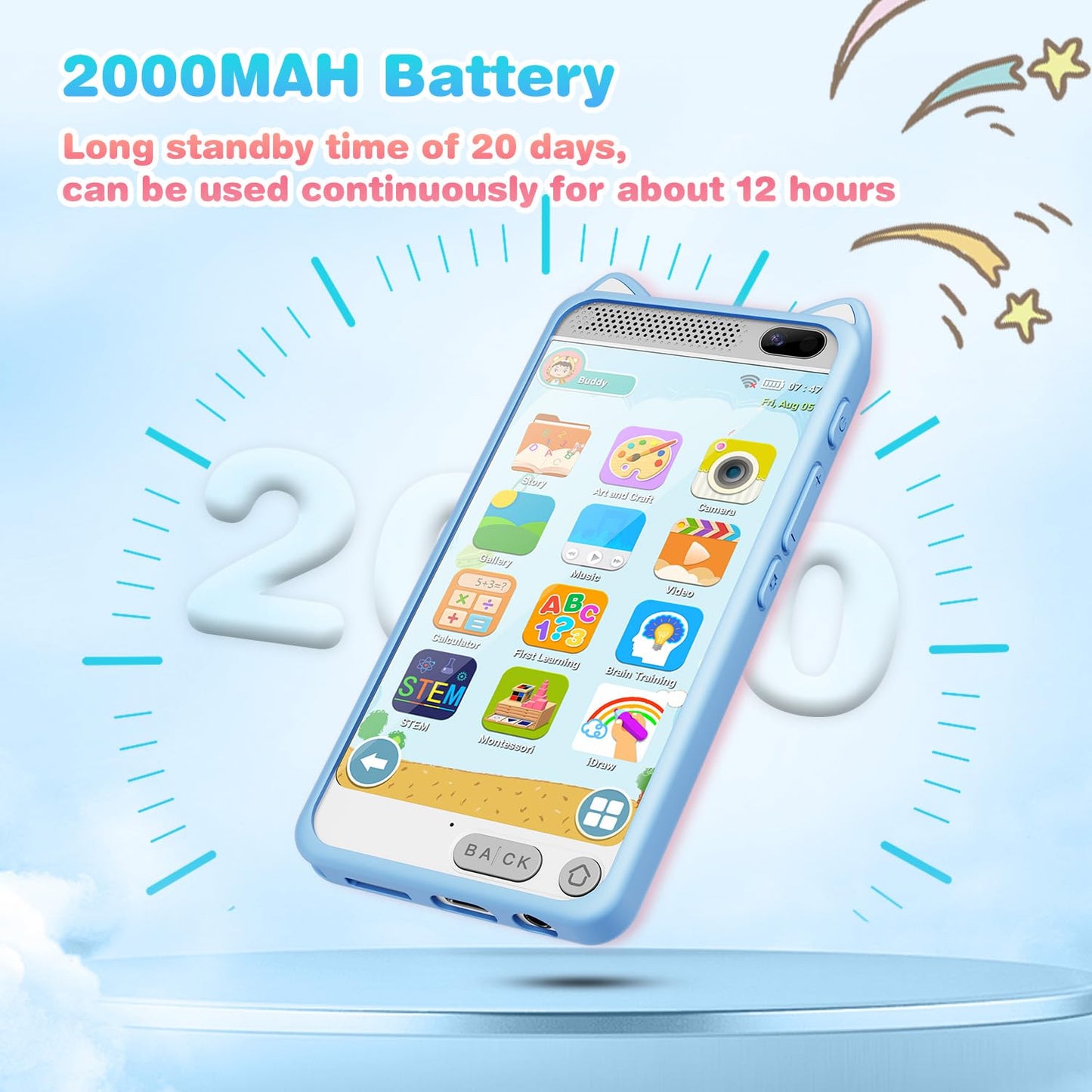 E teacher Kids Phone 3.97-inch Touchscreen with Educational Games, 2000mAh Battery, Dual Camera, 8GB SD Card