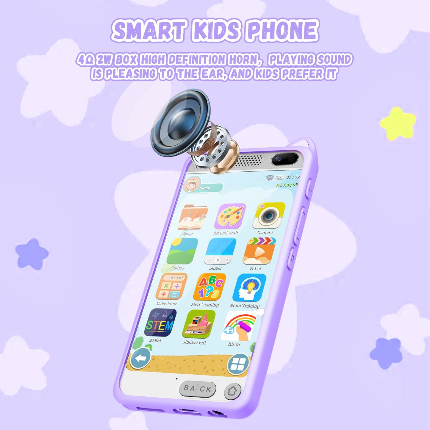 E Teacher Kids Toy Smartphone – 3.97-inch Touchscreen, Dual Camera, 2000mAh Battery, 200+ Games (Purple)