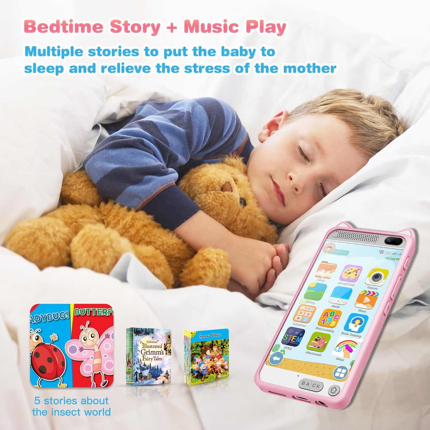 E Teacher Kids Smart Phone Toy - 3.97-inch Touchscreen Pink for Girls 3-12, Dual Camera, 2000mAh