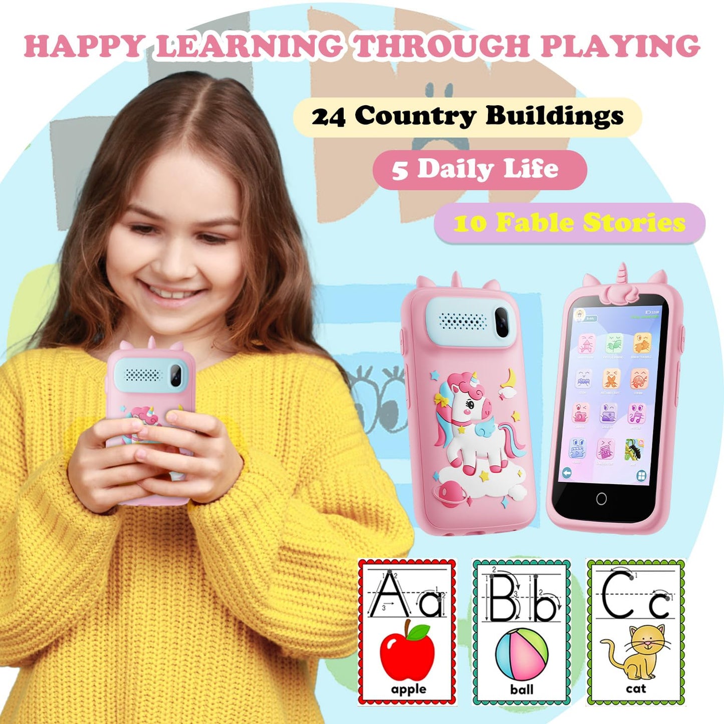 E teacher Kids Smart Phone for Girls – 3.97-inch Touchscreen Toy, 8GB, Pink