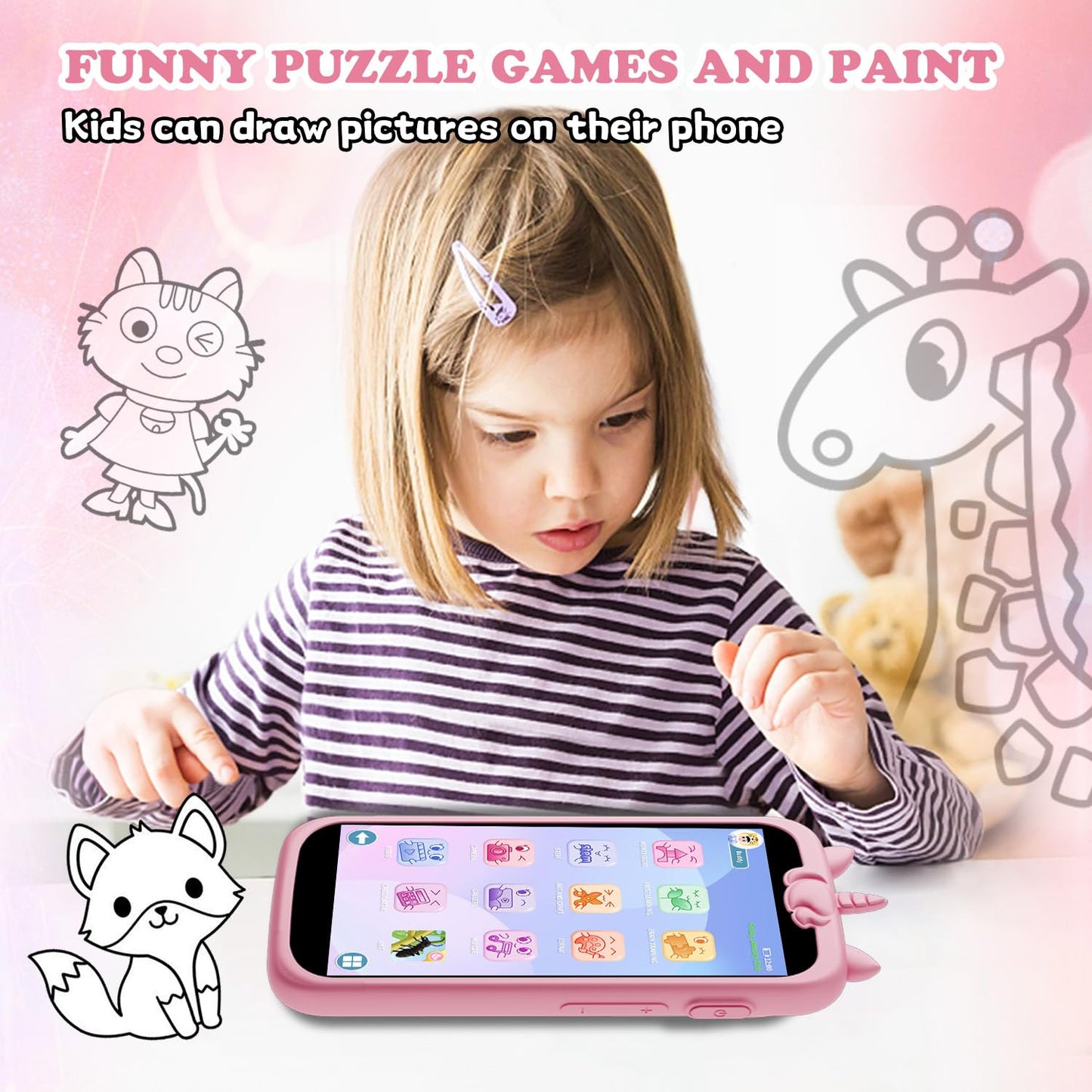 E teacher Kids Smart Phone for Girls – 3.97-inch Touchscreen Toy, 8GB, Pink