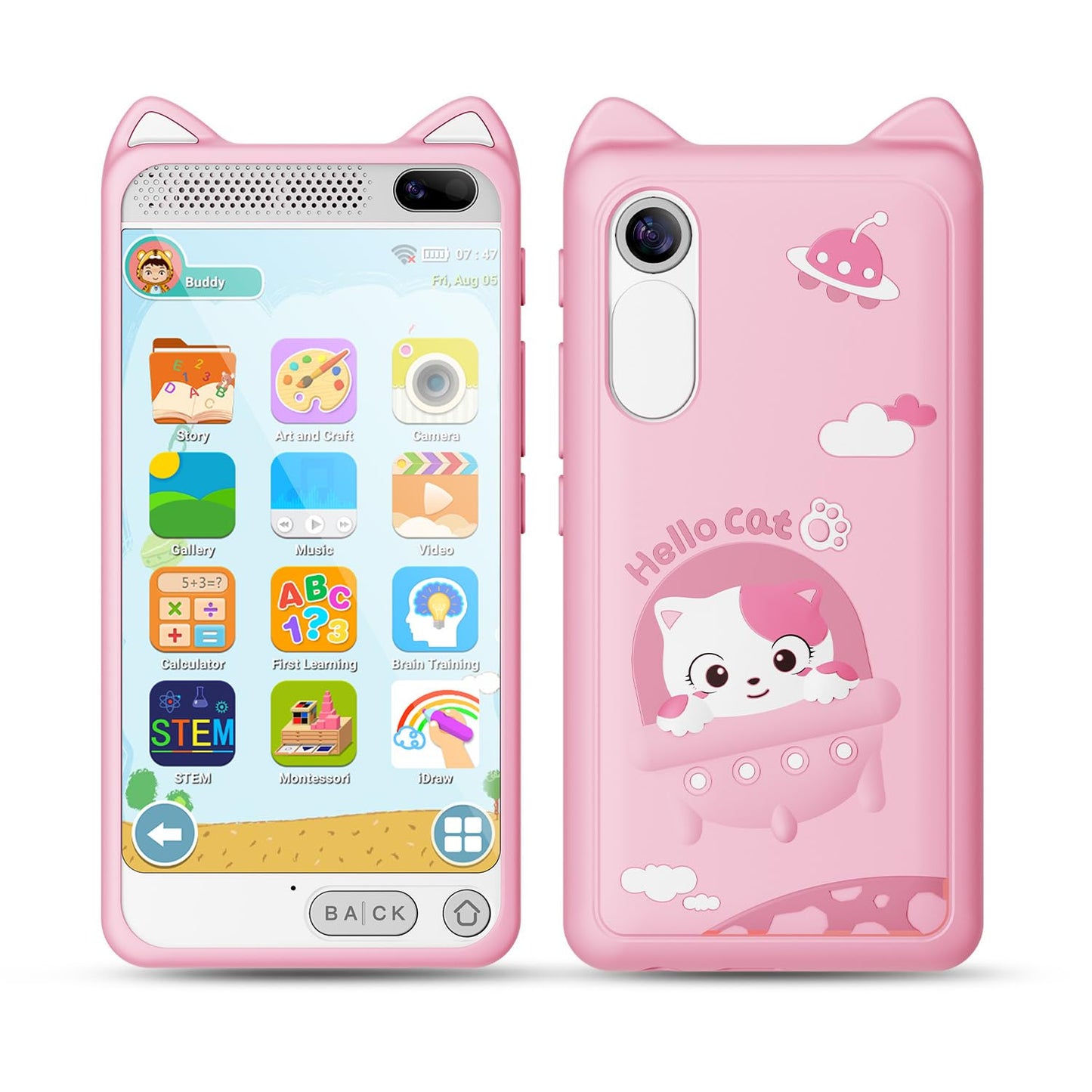 E Teacher Kids Smart Phone Toy - 3.97-inch Touchscreen Pink for Girls 3-12, Dual Camera, 2000mAh