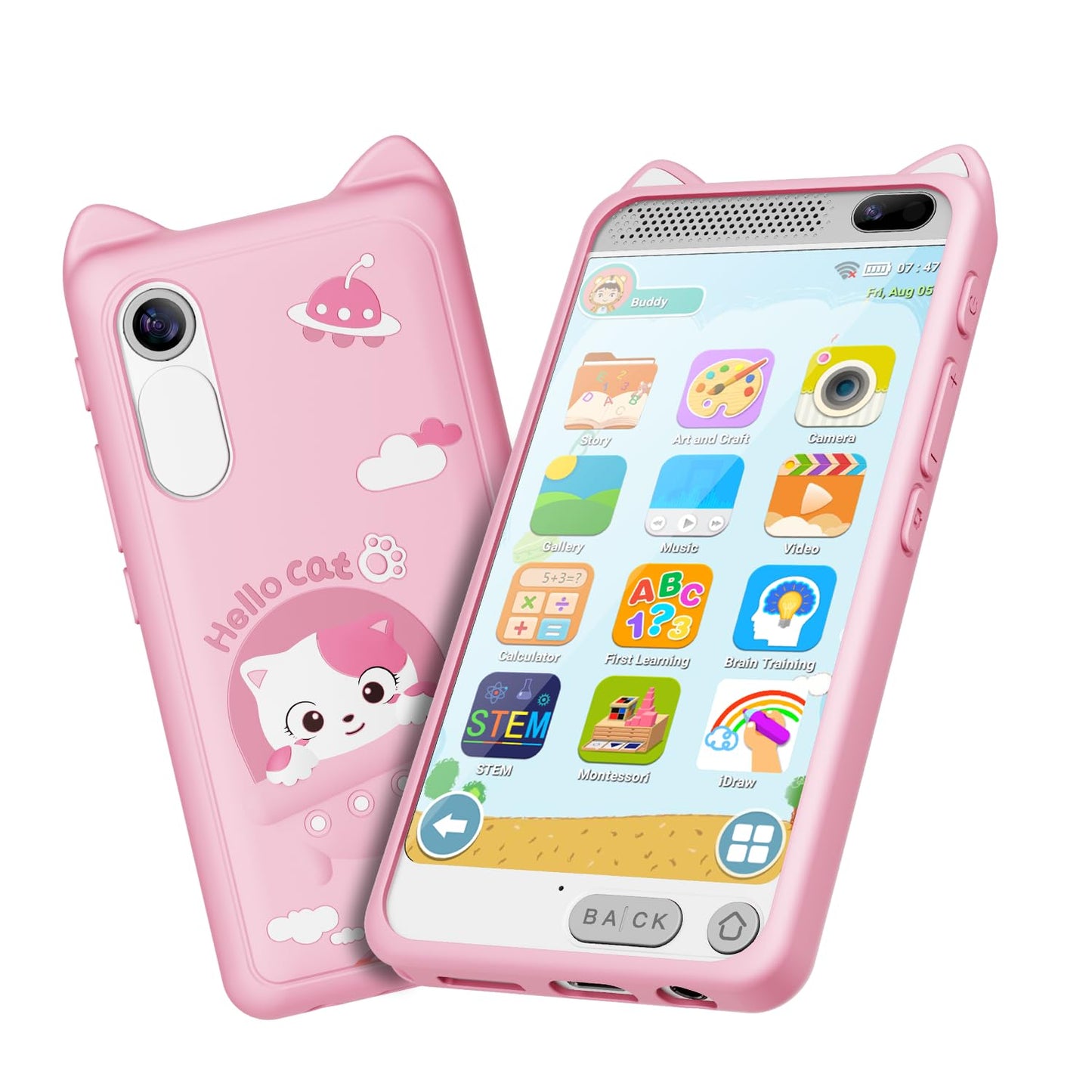 E teacher Kids Smart Phone for Girls – 3.97-inch Touchscreen Toy with Dual Camera, 8GB, Pink