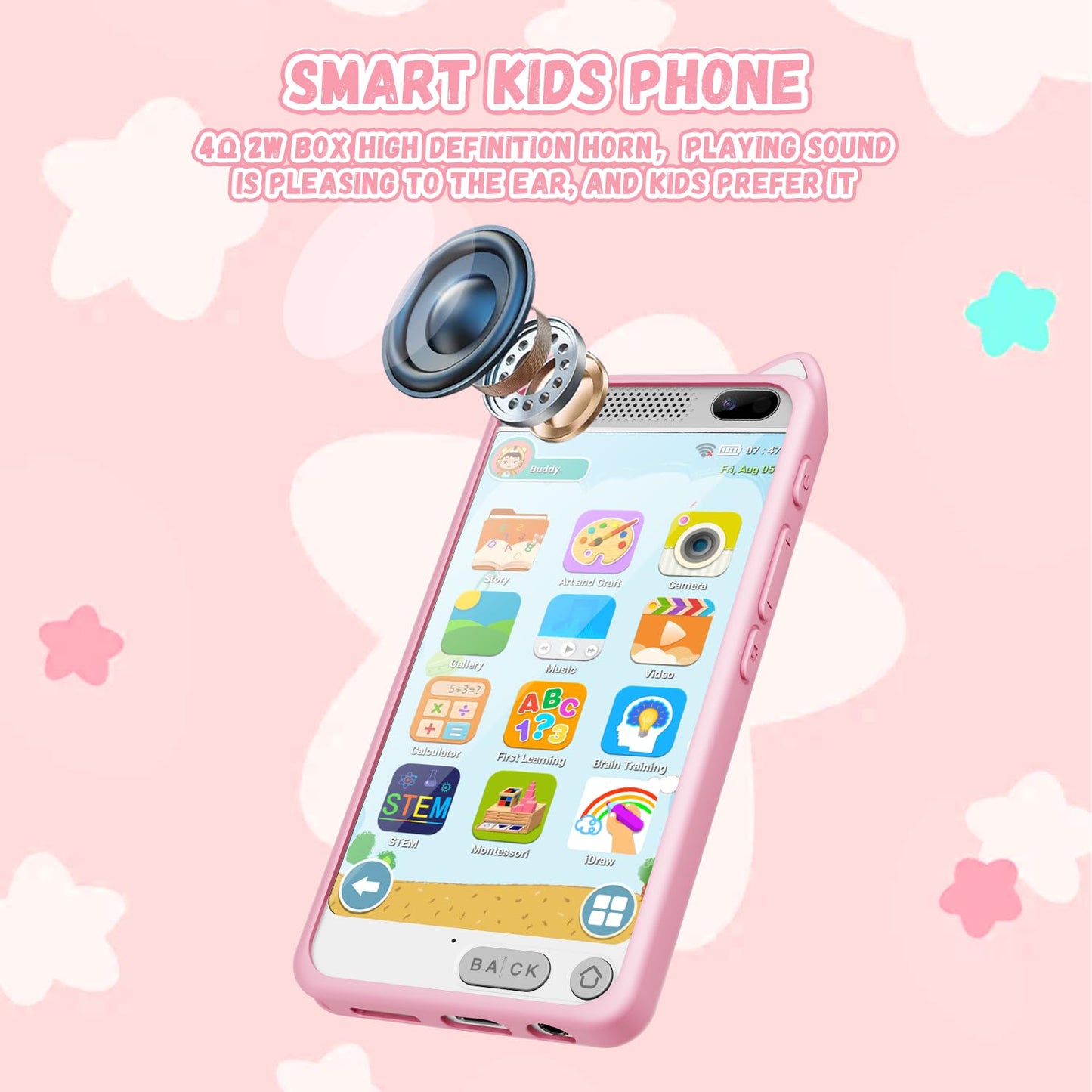E teacher Kids Smart Phone for Girls – 3.97-inch Touchscreen Toy with Dual Camera, 8GB, Pink