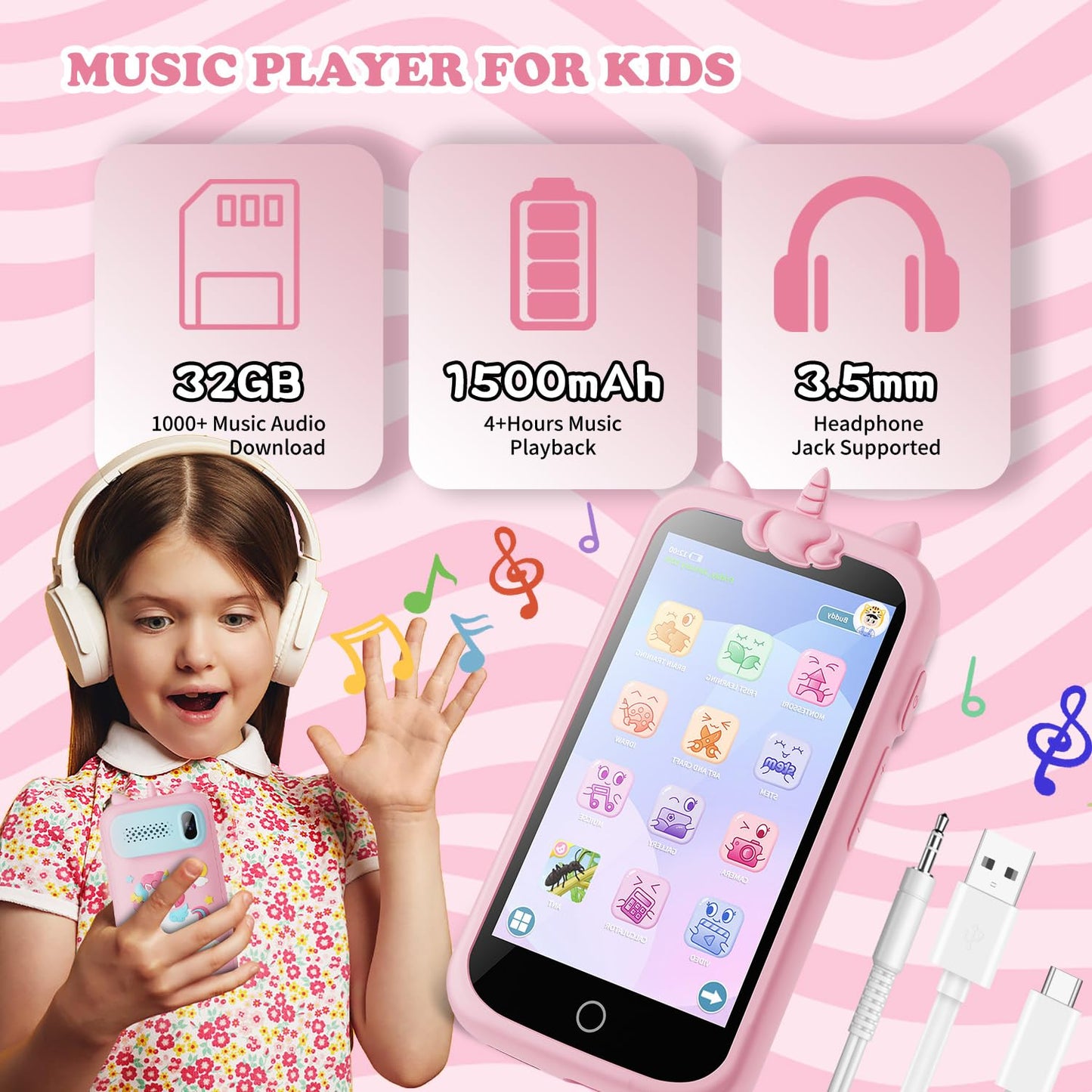 E teacher Kids Smart Phone for Girls – 3.97-inch Touchscreen Toy, 8GB, Pink