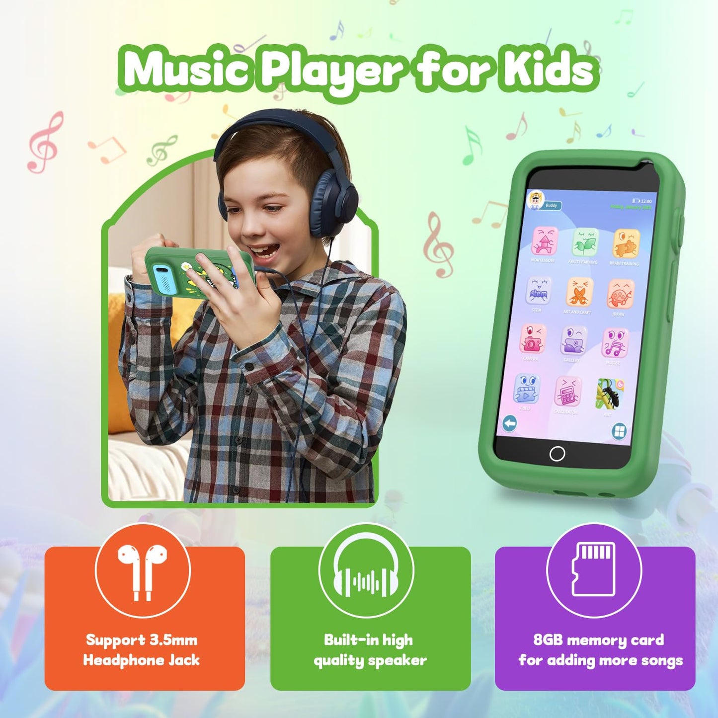 E teacher Kids Smartphone Toy – 3.97-inch Touchscreen, 200+ Puzzle Games, Music Player | Safe Play Phone for Ages 3-12