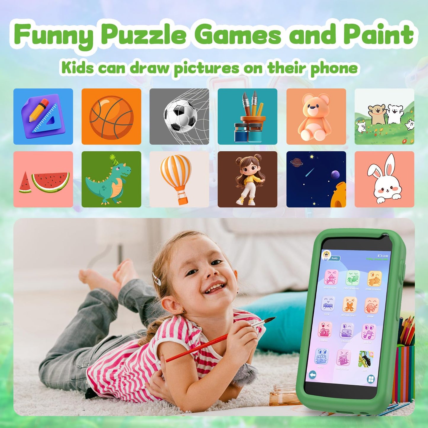 E teacher Kids Smartphone Toy – 3.97-inch Touchscreen, 200+ Puzzle Games, Music Player | Safe Play Phone for Ages 3-12