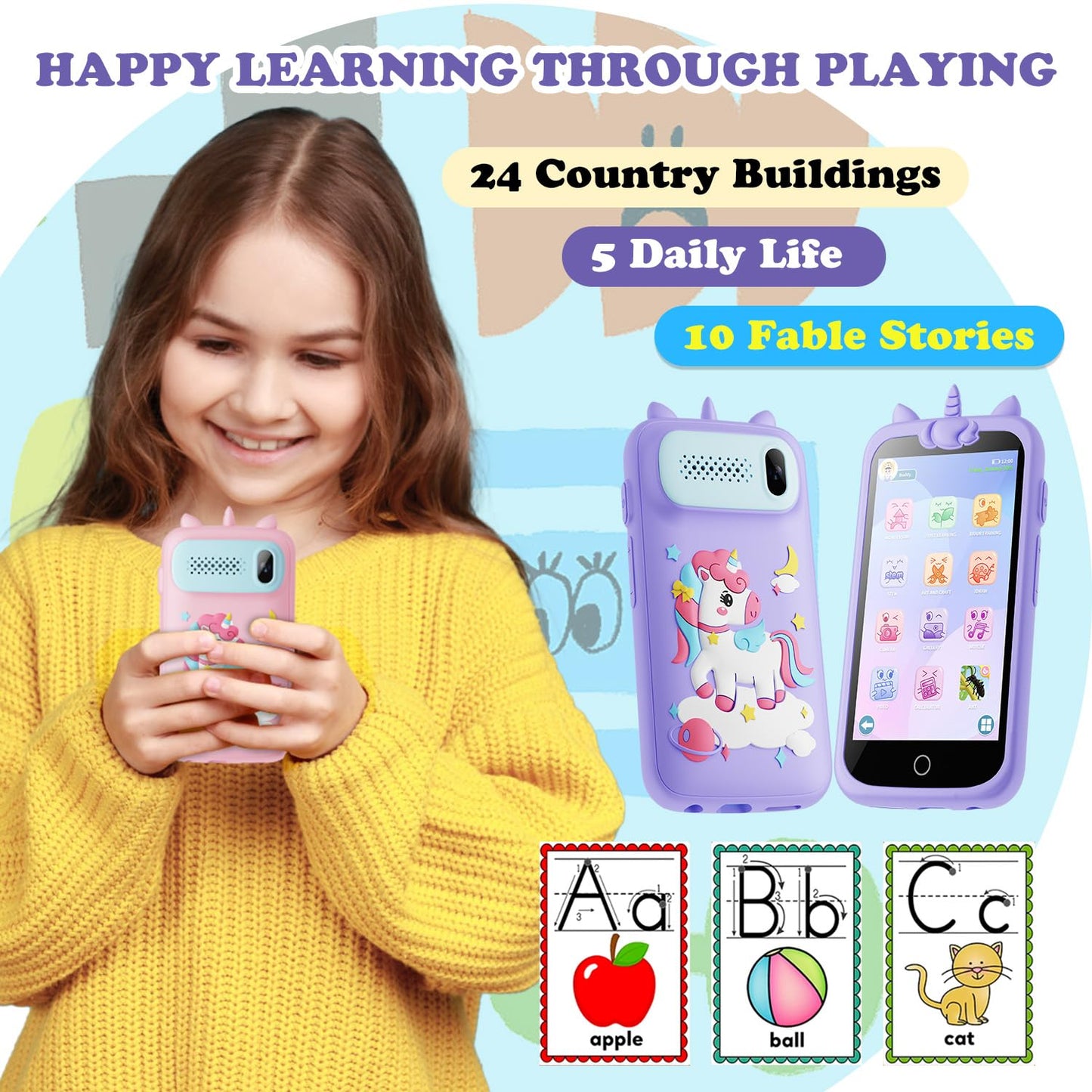 E teacher Kids Toys Phone | 3.97-inch Touchscreen Mini Phone for Learning, 200 Games, 5MP Camera, 8GB Card