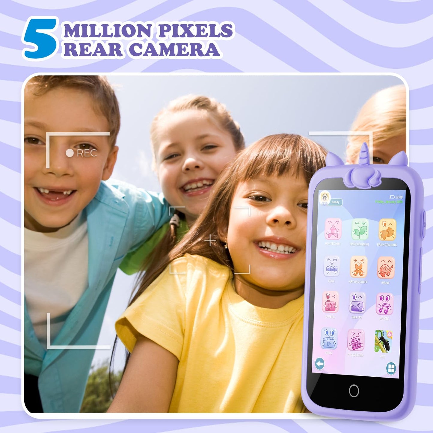 E teacher Kids Toys Phone | 3.97-inch Touchscreen Mini Phone for Learning, 200 Games, 5MP Camera, 8GB Card