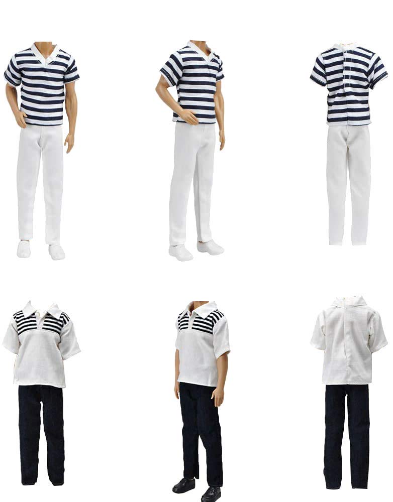 E-TING 10-Item Fantastic Pack: 5 Casual Wear Sets + 5 Shoes for 12-Inch Boy Doll (Random Style)