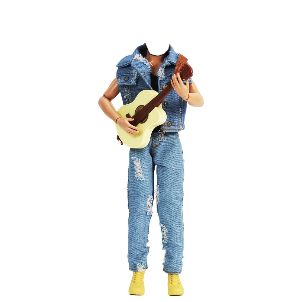 E-TING 3-Item Denim Set for 12in Doll – Ripped Vest, Black Vest & Jeans