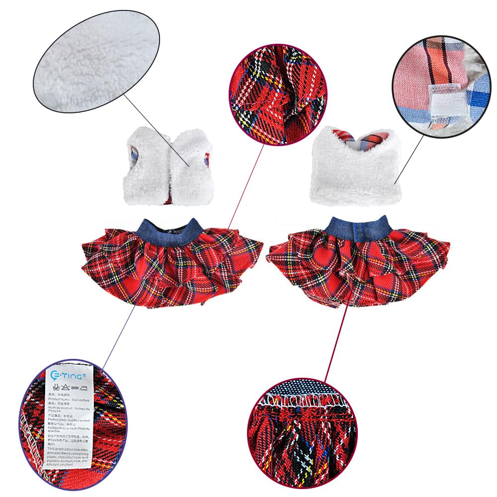 E-TING Santa Fluffy Vest & Plaid Skirt for Elf Doll – Christmas Outfit