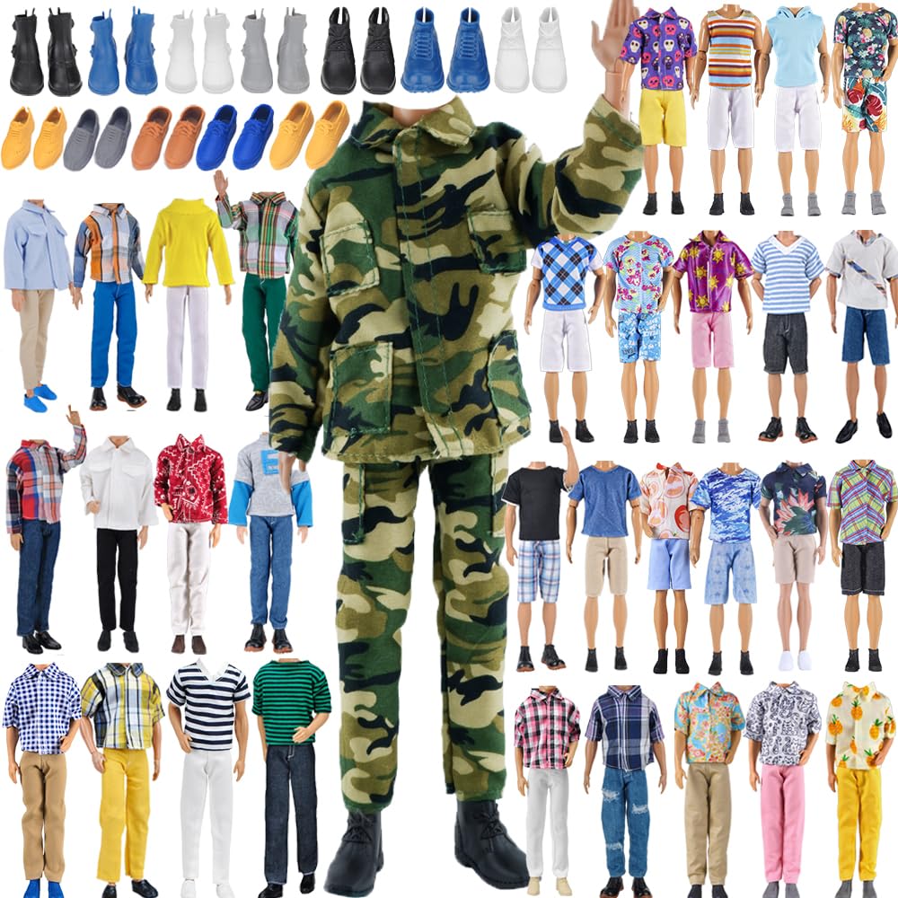 E-TING 10-Item Fantastic Pack: 5 Casual Wear Sets + 5 Shoes for 12-Inch Boy Doll (Random Style)