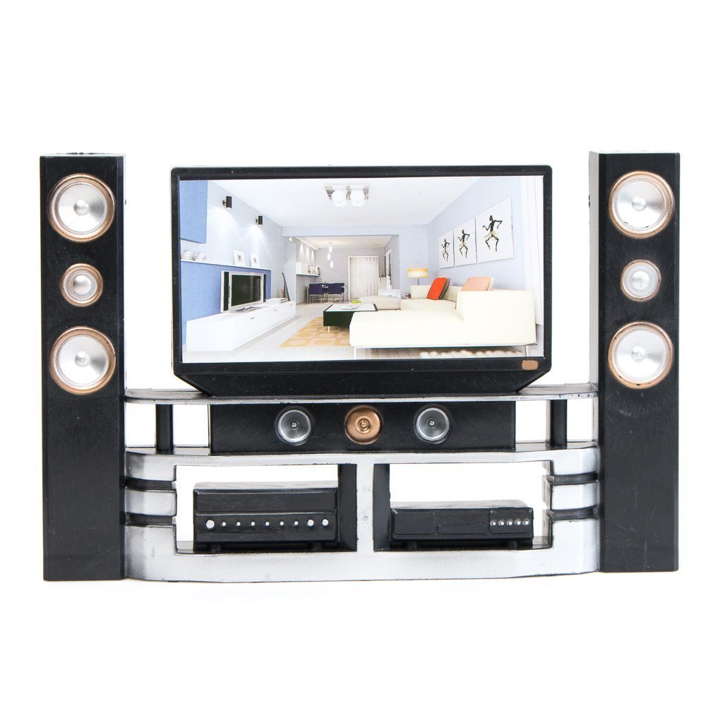 E-TING Miniature Dollhouse Hi-Fi TV Cabinet Set for 11.5-12-Inch Dolls